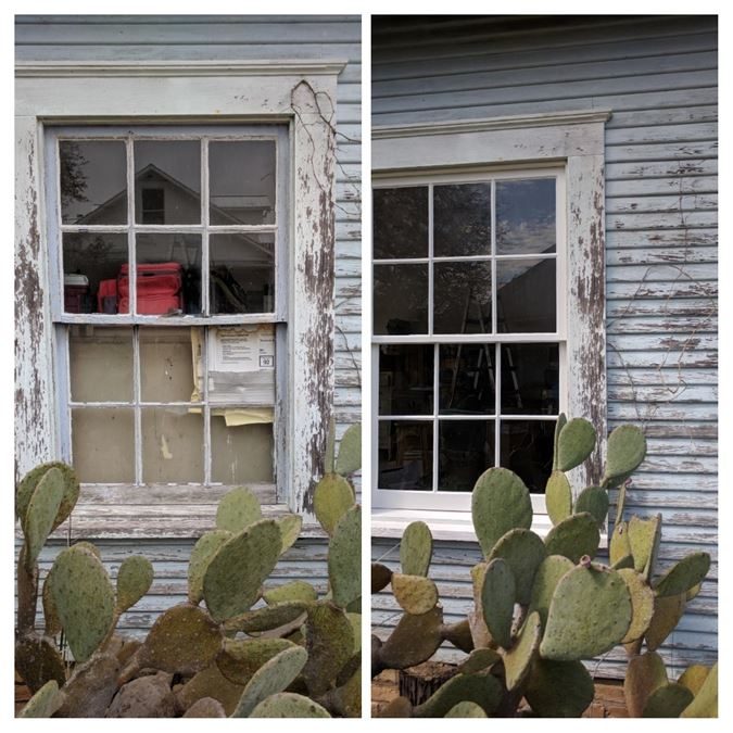 Dripping Springs Farmhouse window restoration before and after