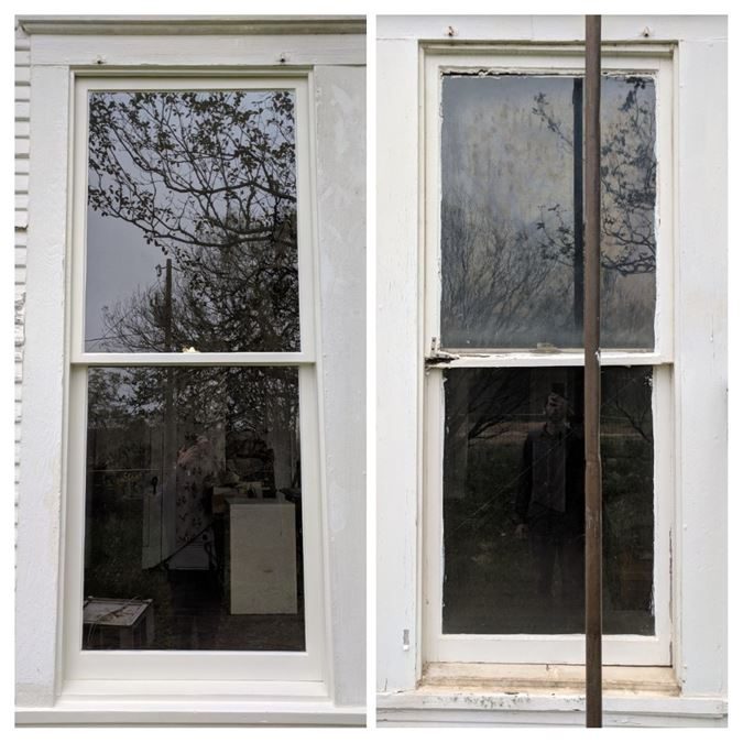 Mustang Ridge Farmhouse window restoration before and after