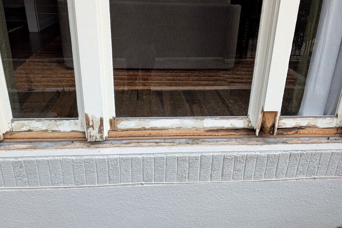 Before — window sill wood patching