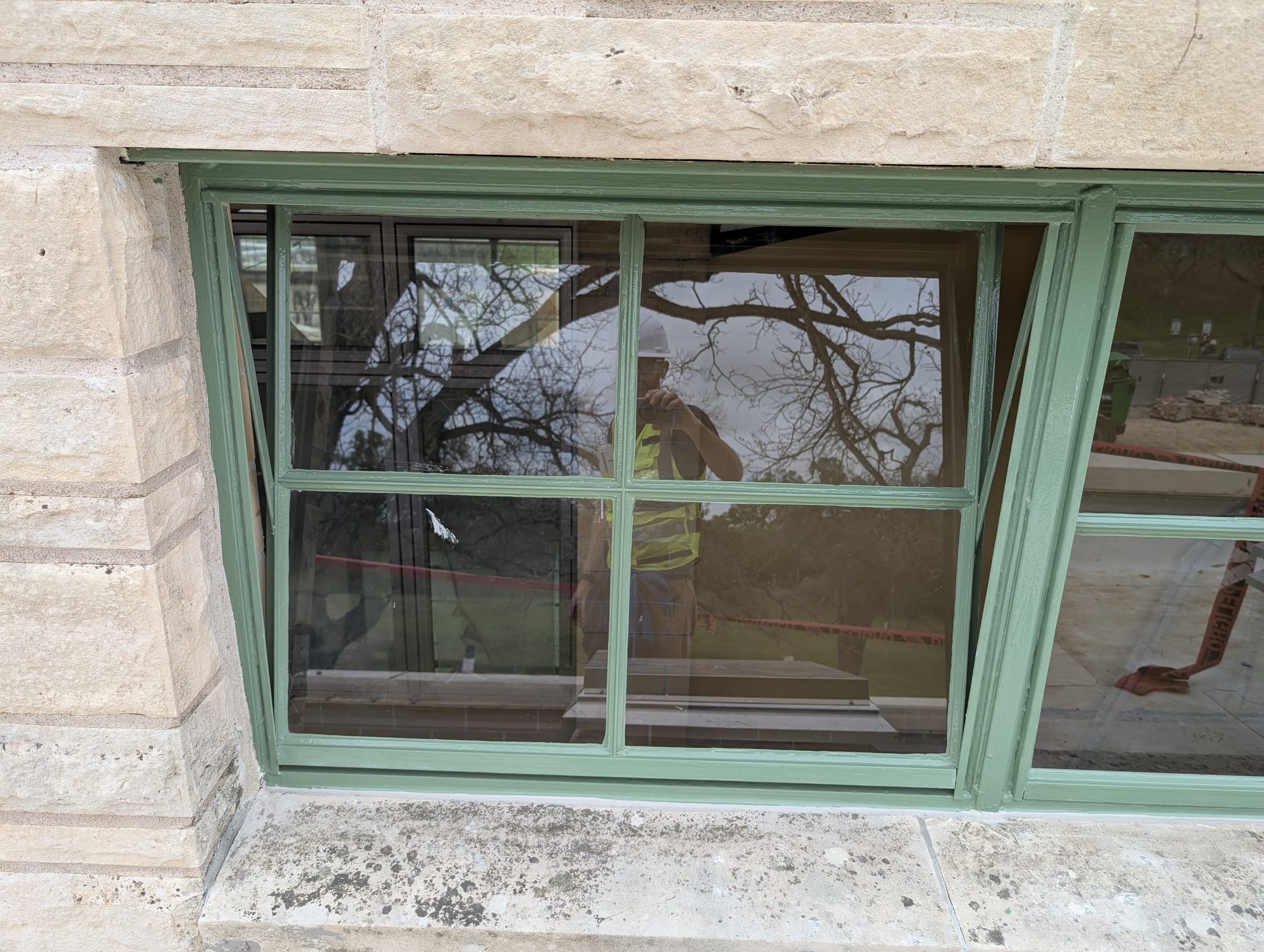 Barton Springs Bathhouse steel window restoration in progress