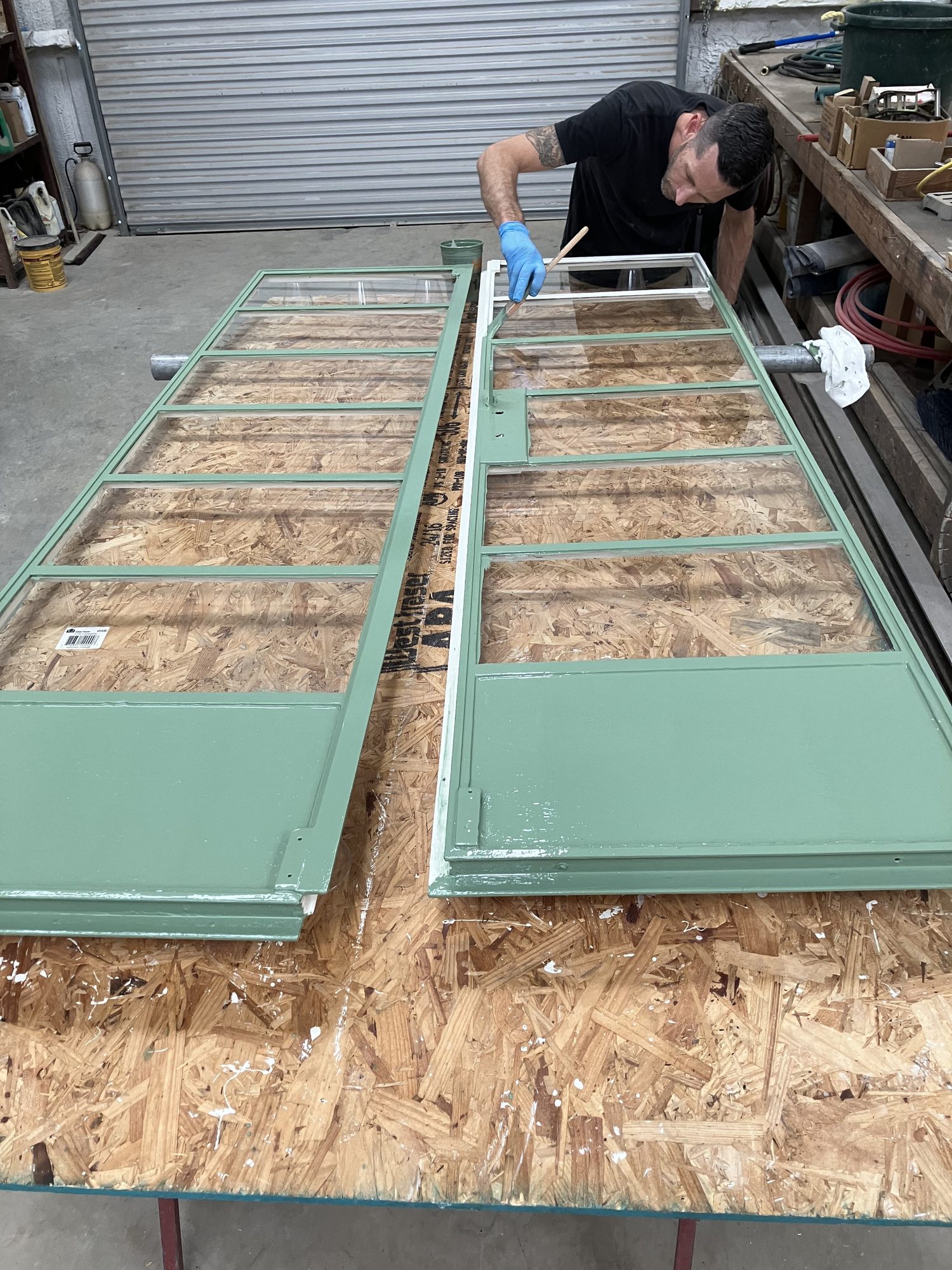 Barton Springs Bathhouse steel window restoration in progress