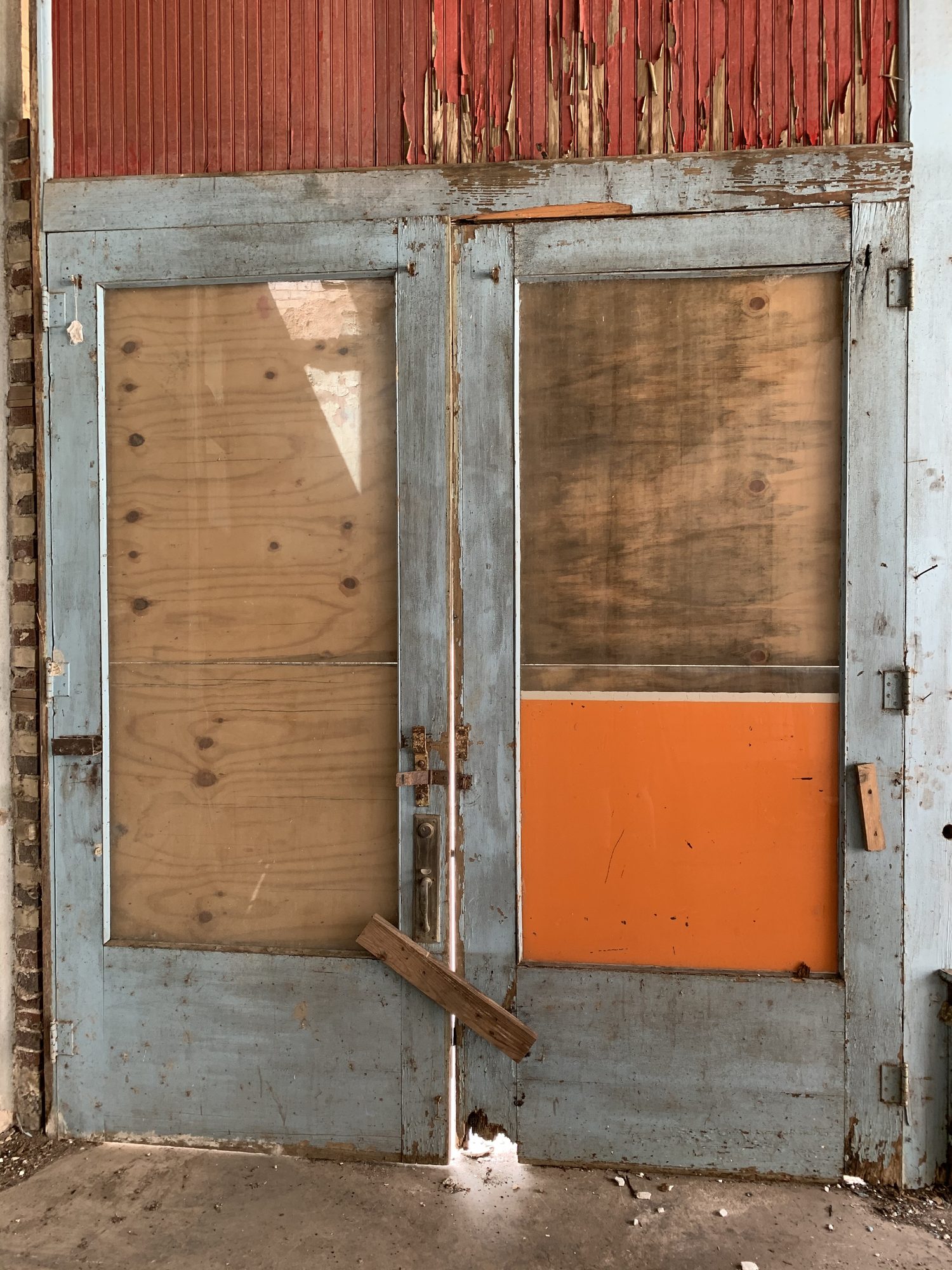 Restored window at the Martindale Motor Company Building in Martindale, TX
