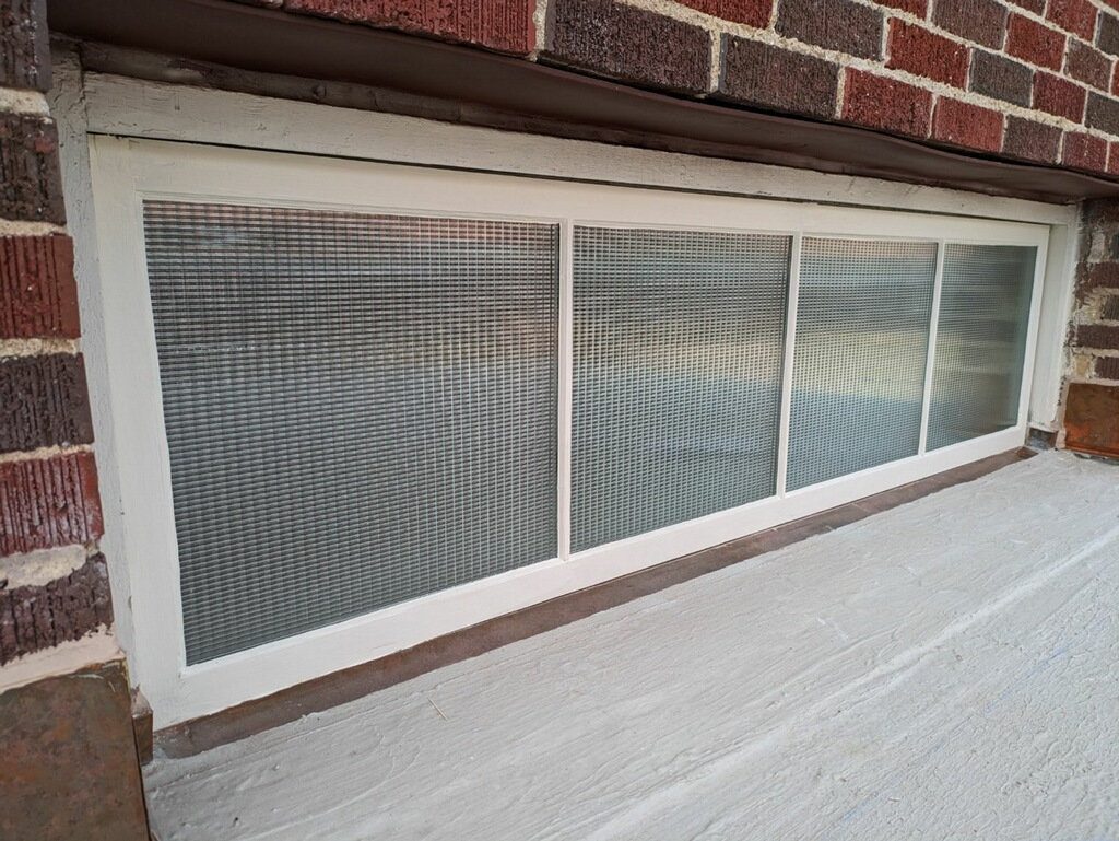 Restored window at the Martindale Motor Company Building in Martindale, TX