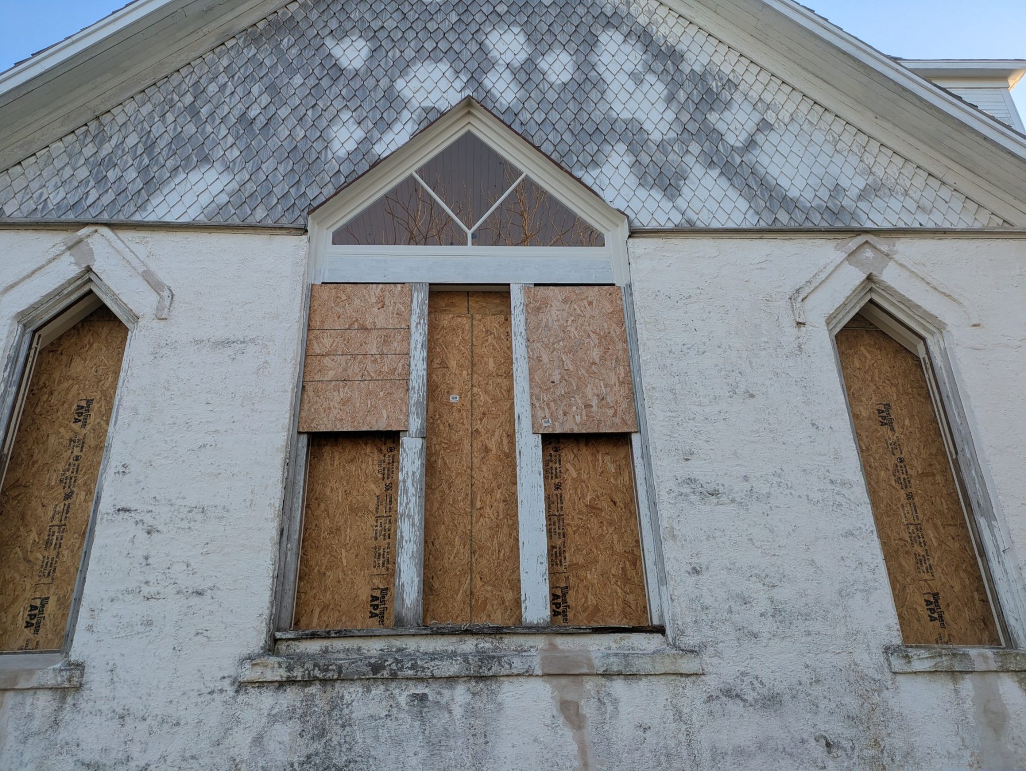 Restored wood window at Mount Zion church in Belton, TX