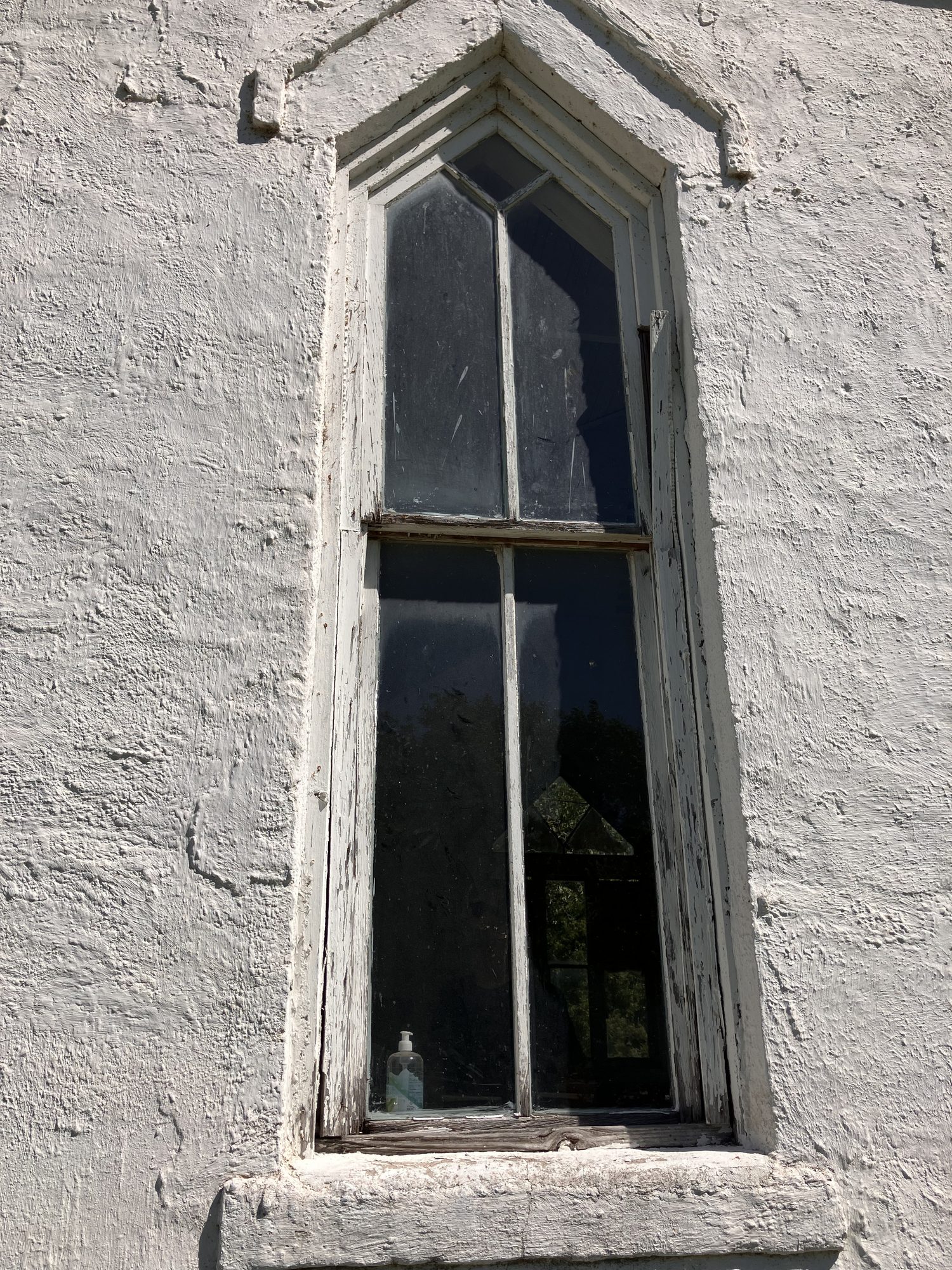 Restored wood window at Mount Zion church in Belton, TX